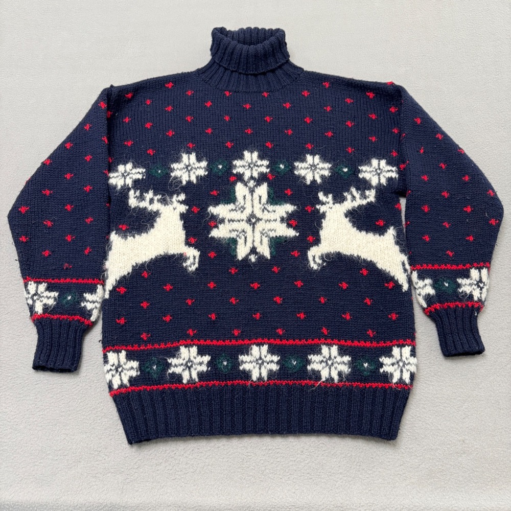 Studio Michelle Stuart Sweater Women M Blue Wool Mohair Blend Reindeer Fair Isle